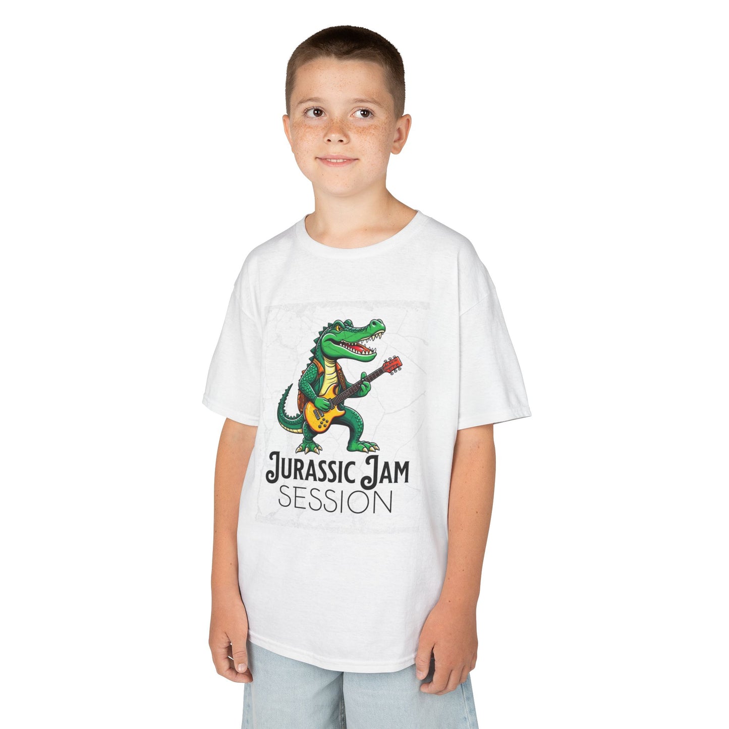 Jurassic Jam Session Kids Tee - Fun Dinosaur Music Shirt for Little Rockstars