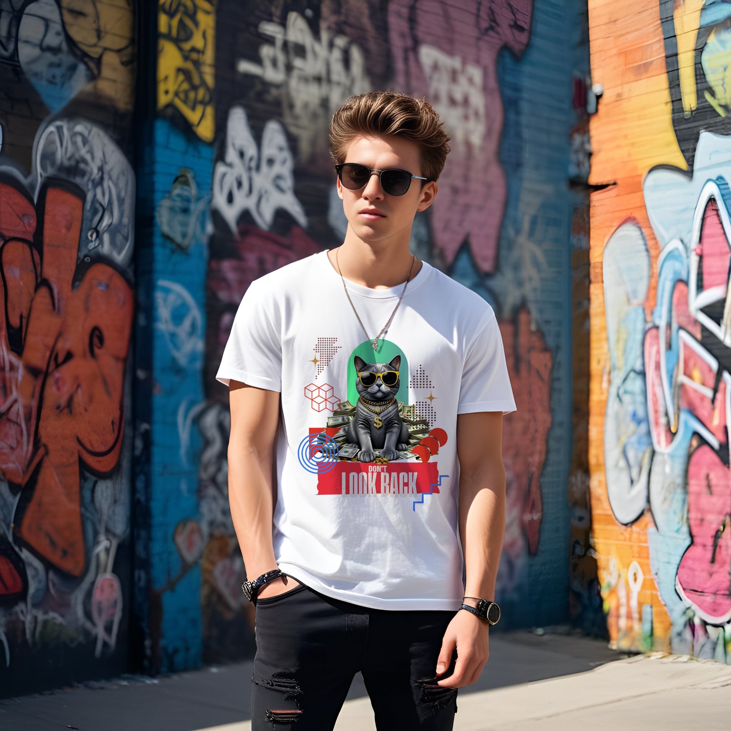 Cool Cat Unisex Softstyle T-Shirt - "Don't Look Back" Graphic Tee