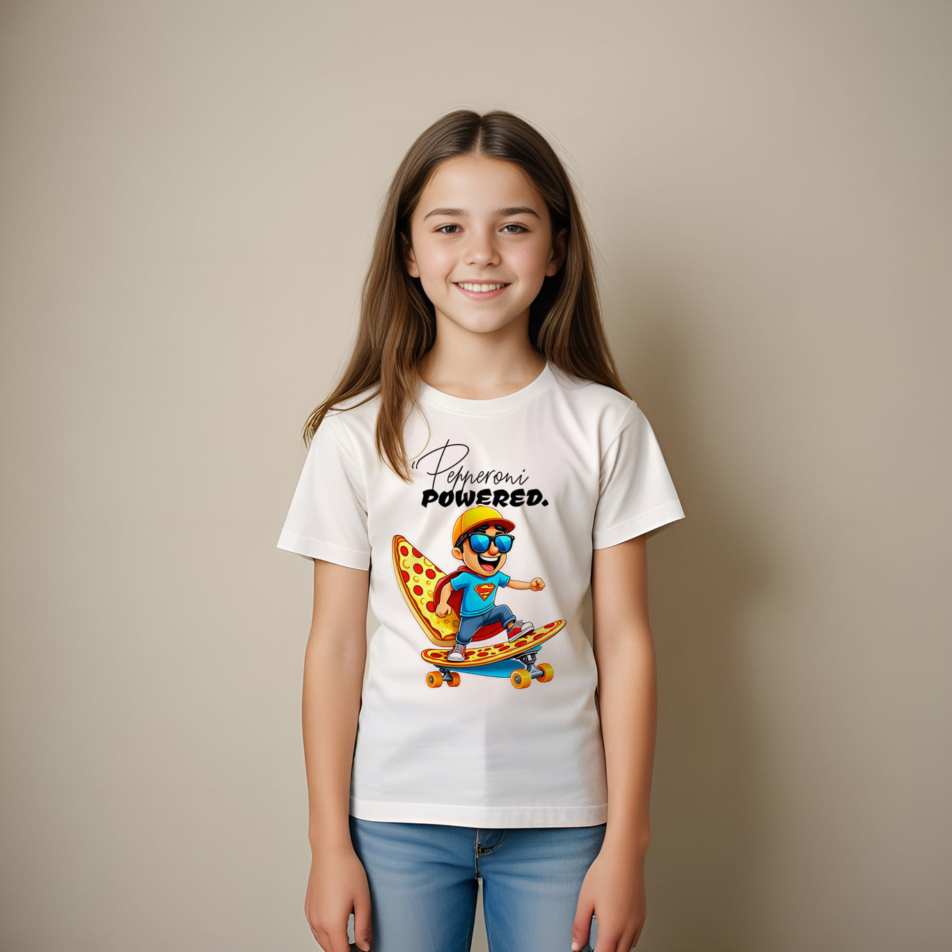 Kids Skateboard Pizza Powered Tee - Fun Graphic for Active Kids