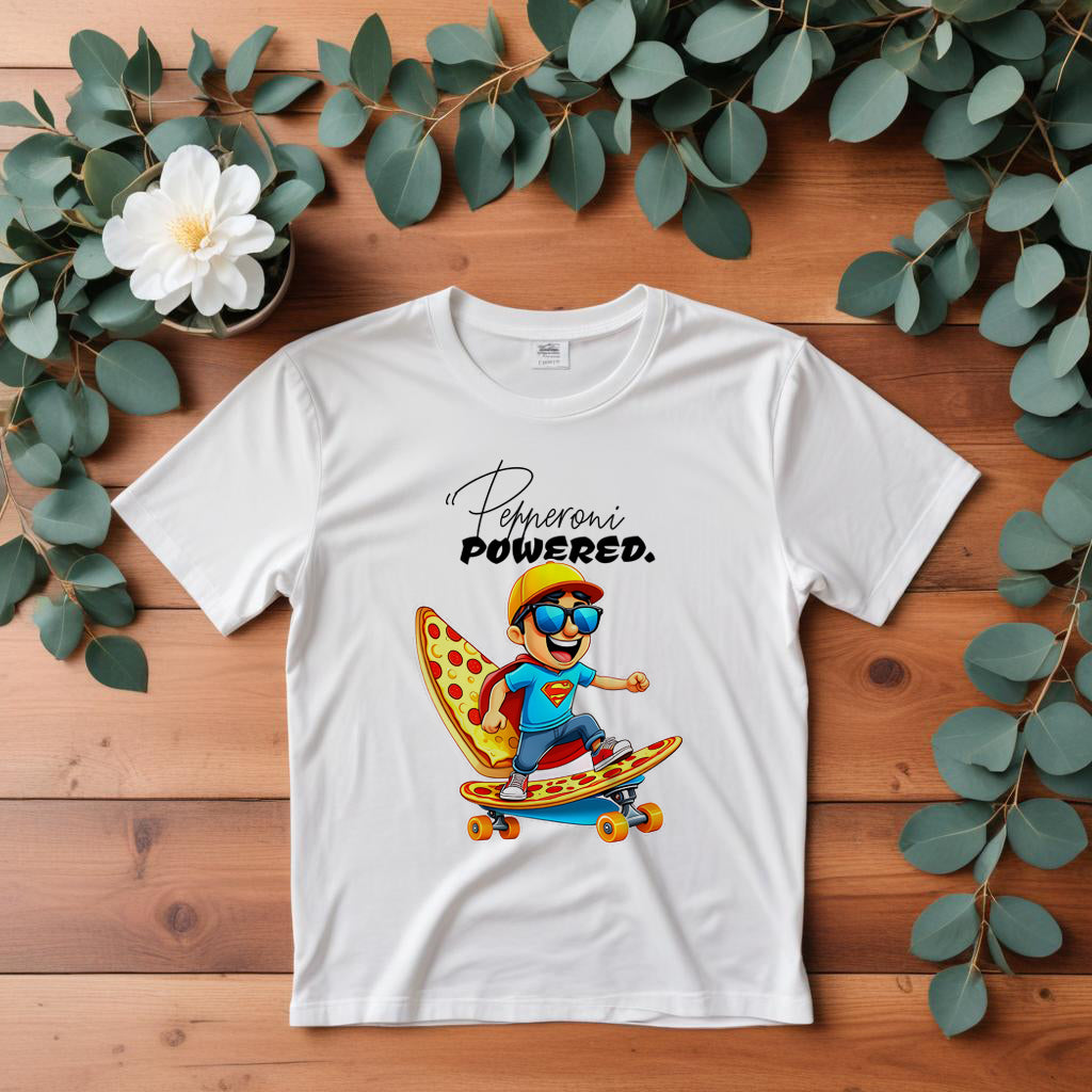 Kids Skateboard Pizza Powered Tee - Fun Graphic for Active Kids
