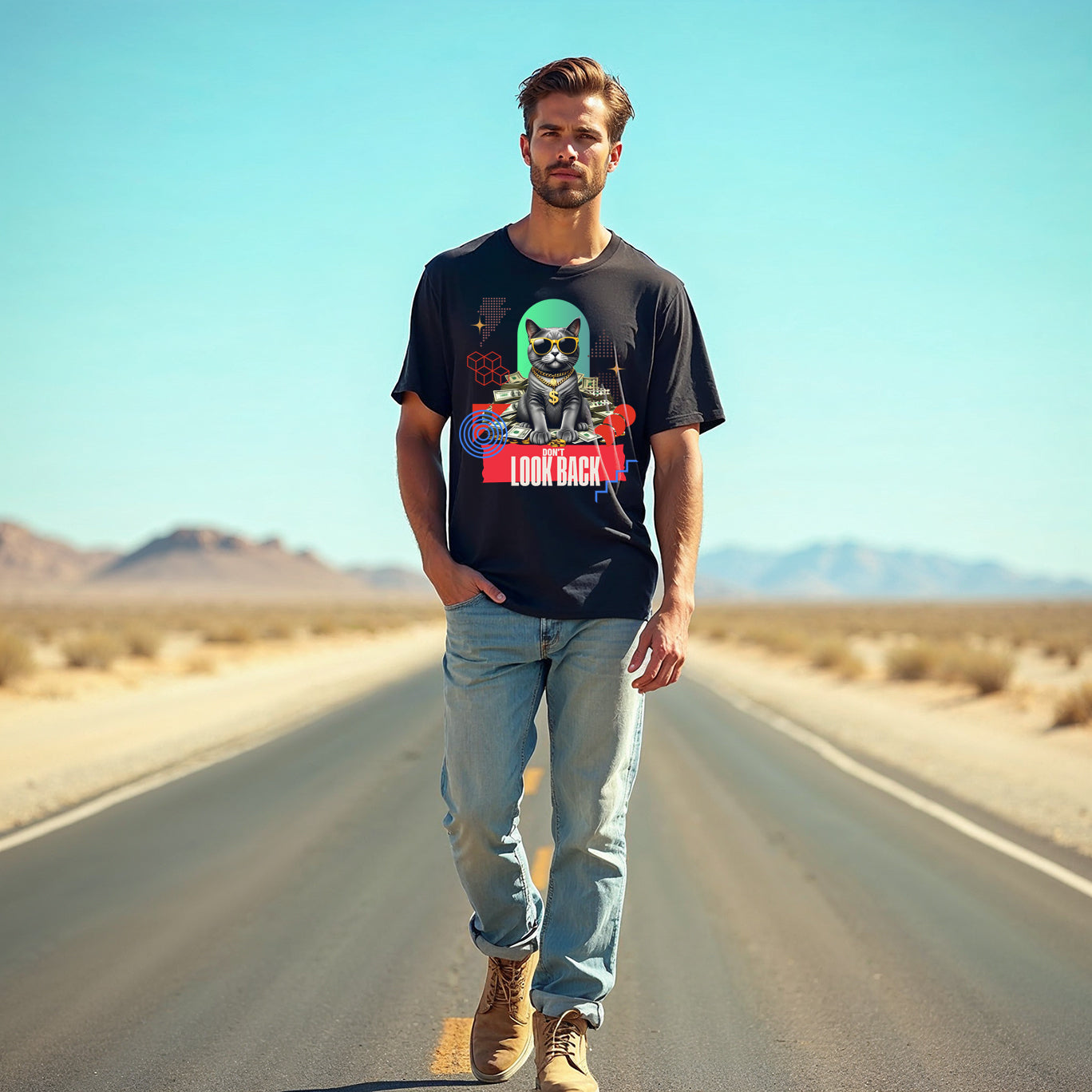 Cool Cat Unisex Softstyle T-Shirt - "Don't Look Back" Graphic Tee