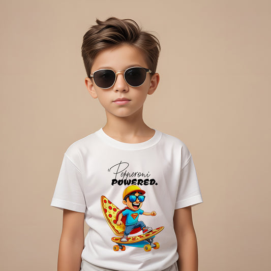Kids Skateboard Pizza Powered Tee - Fun Graphic for Active Kids